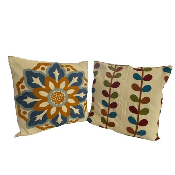 Kittmin Other - Kittmin Embroidered Boho Fall Floral Decorative Set Of 2 Throw Pillows Couch